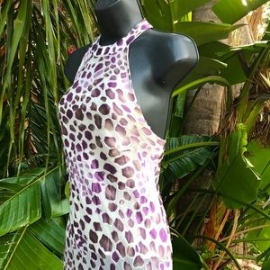 Nueva burn out asymmetric halter dress with high slit